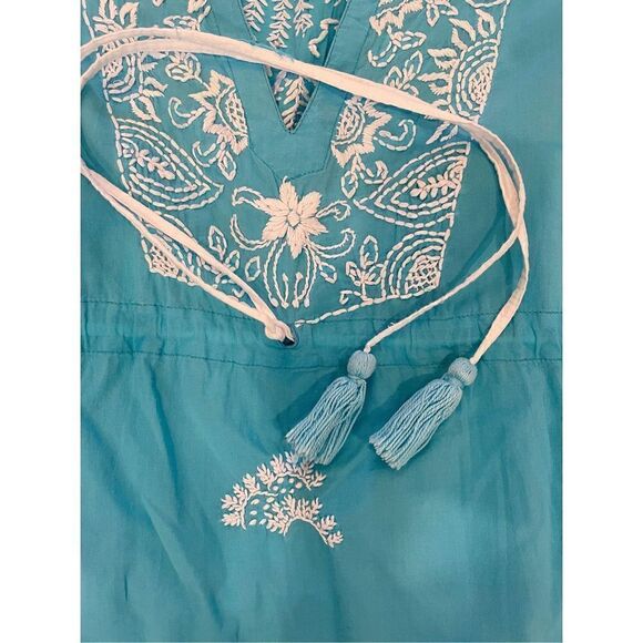 Madison Mathews Beach Cover Up Turquoise Blue 100% cotton One Size - Picture 3 of 6